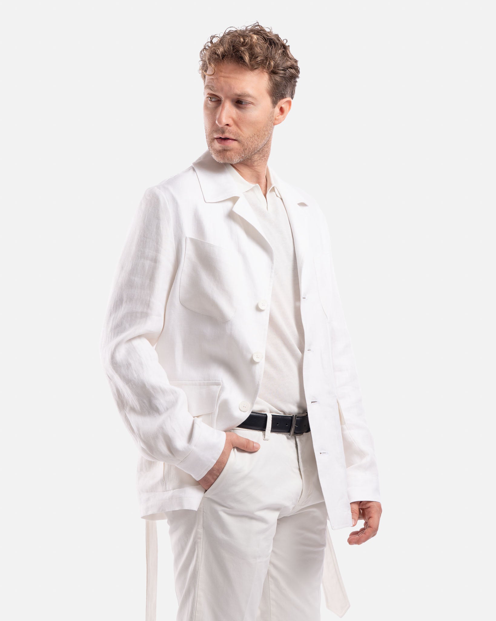 J.W.SAX MILANO Giacca Sahariana in Lino e Cotone