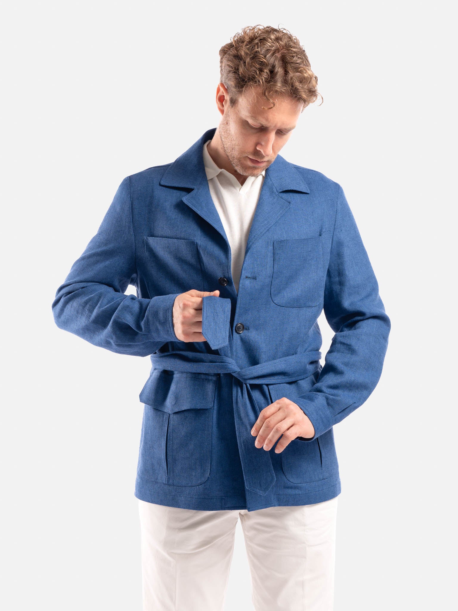 J.W.SAX MILANO Giacca Sahariana in Lino e Cotone