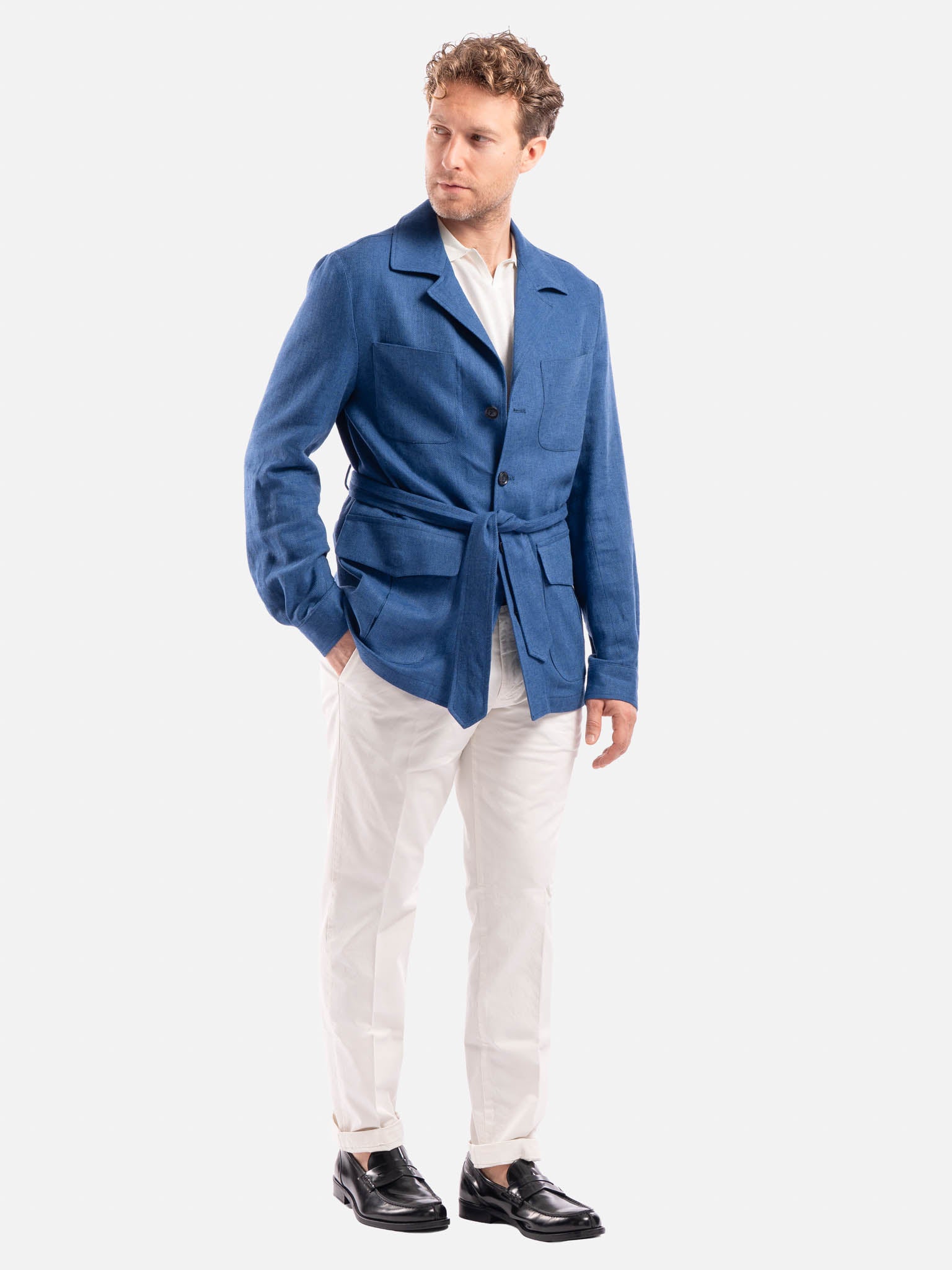 J.W.SAX MILANO Giacca Sahariana in Lino e Cotone