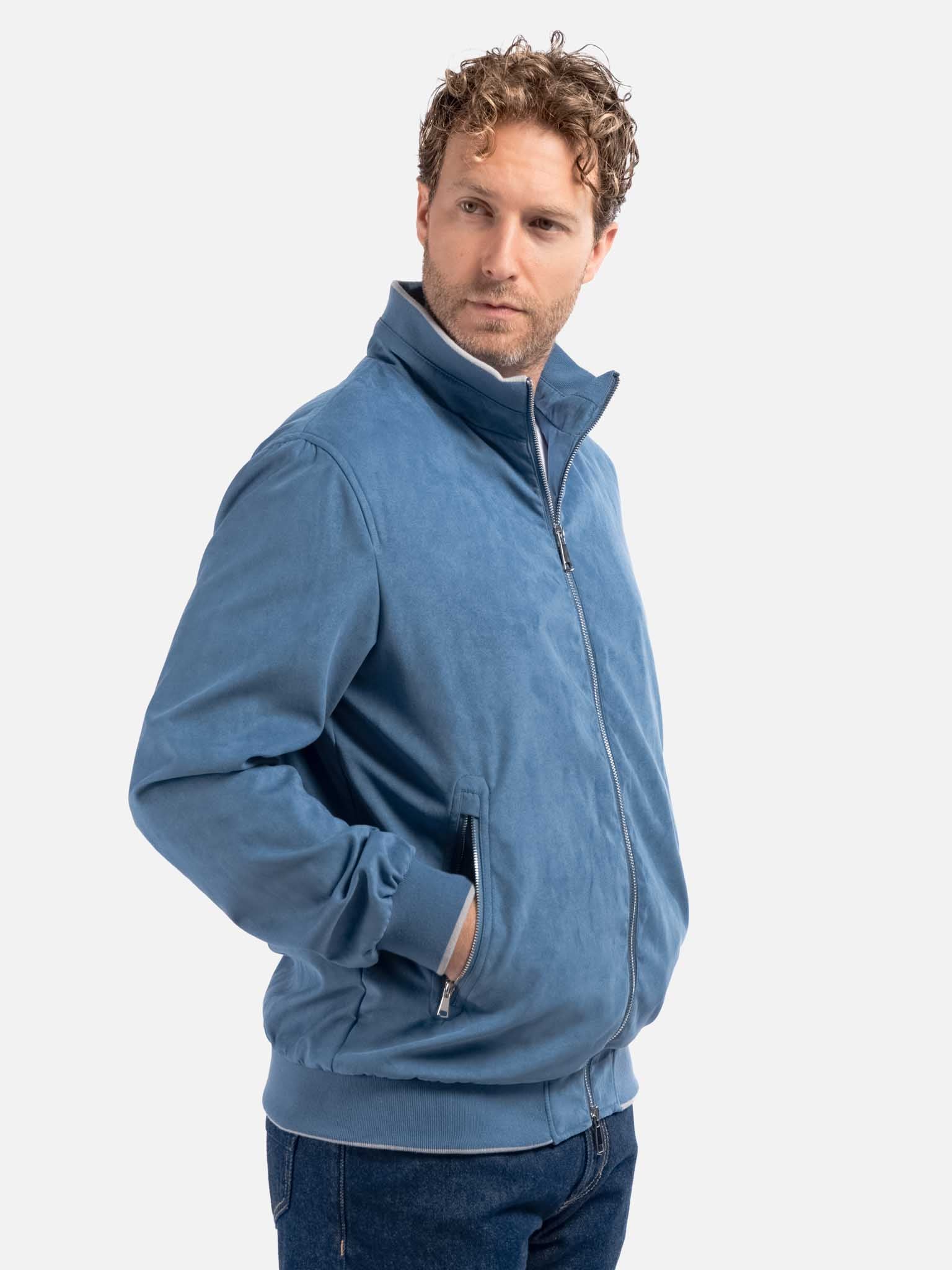 J.W.SAX MILANO Giubbino Effetto Camoscio Azzurro