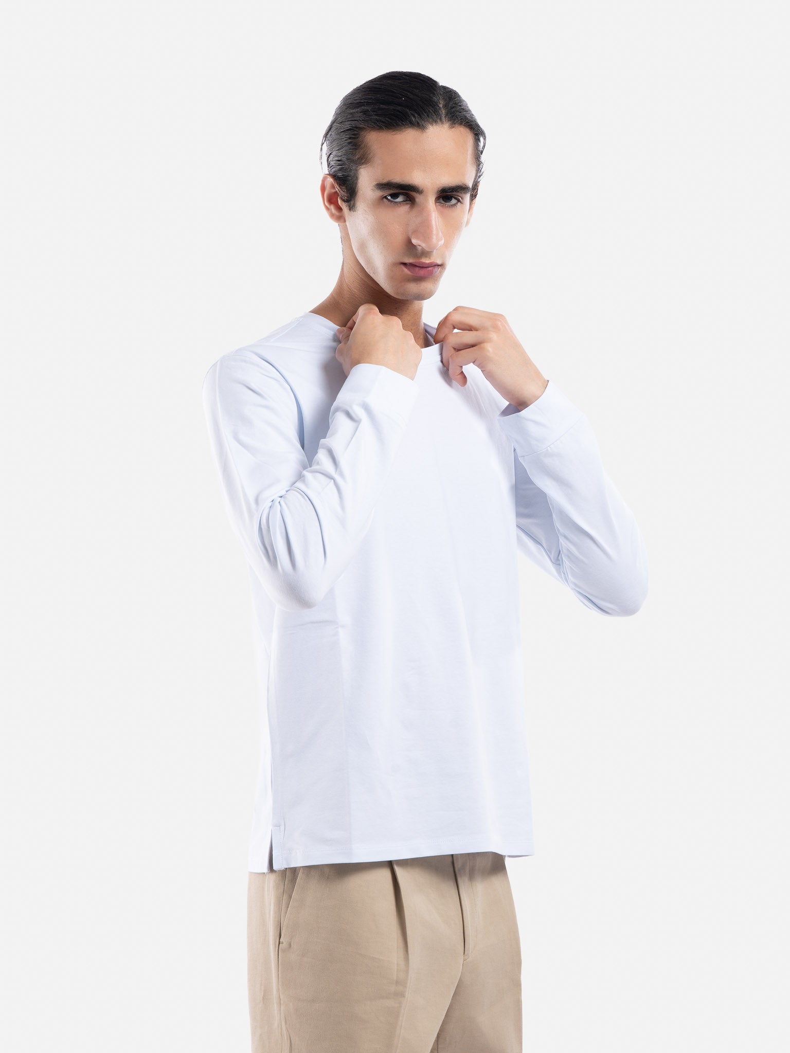 J.W.SAX MILANO T-shirt Manica Lunga in Jersey di Cotone Ghiaccio