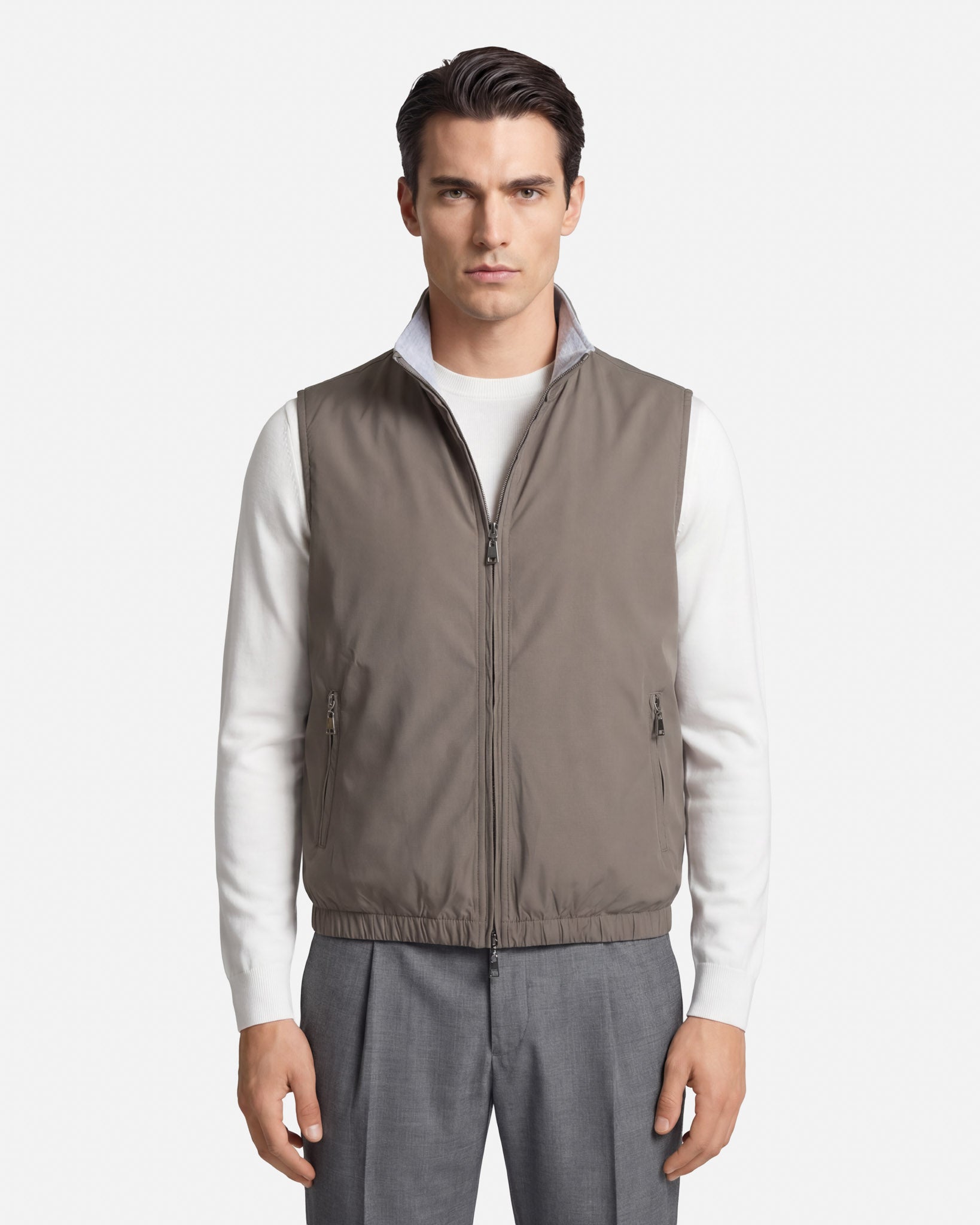 J.W.SAX MILANO Gilet Reversibile in Tessuto Tecnico e Jersey Melange