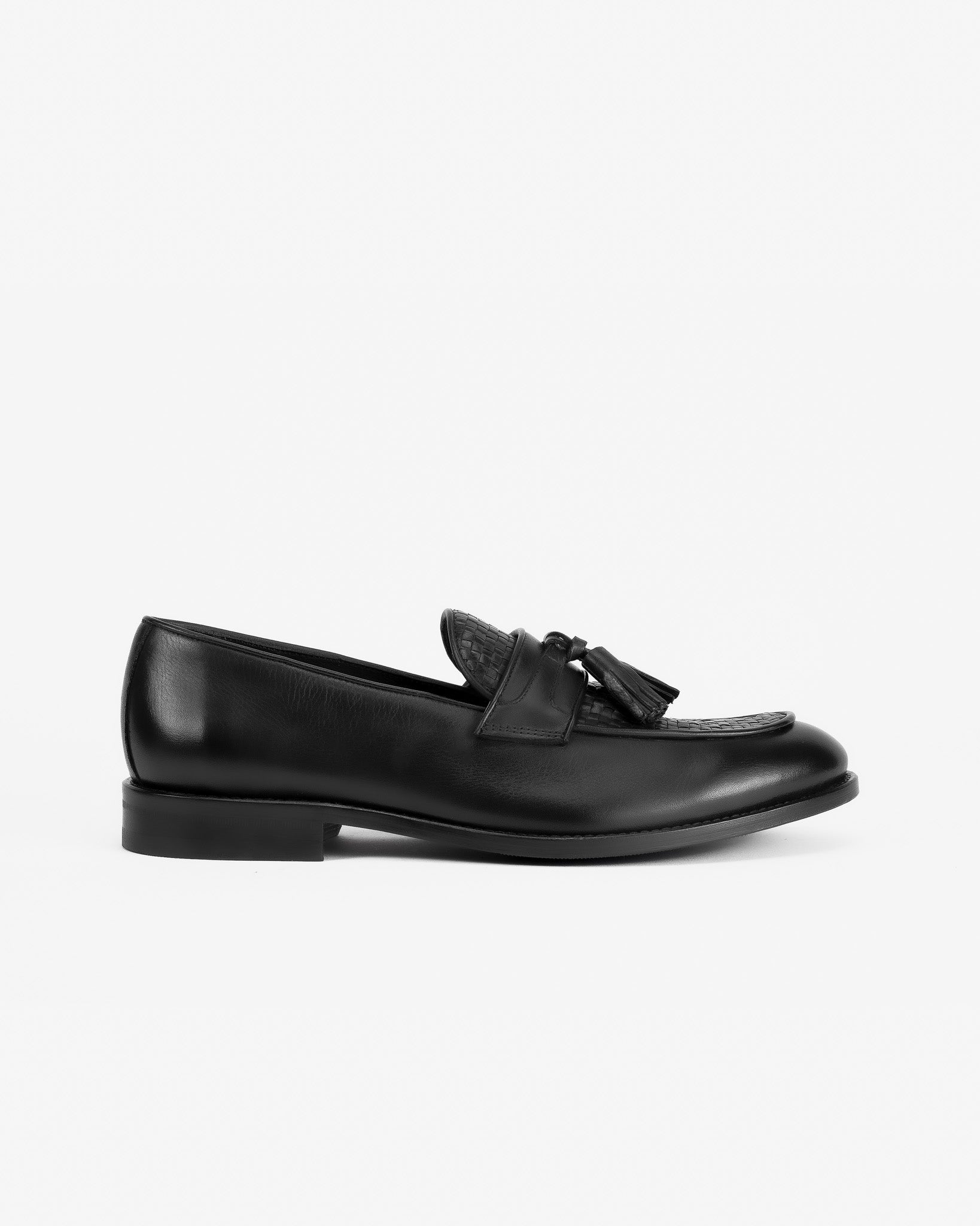 J.W.SAX MILANO Mocassini con Nappine in Pelle Nera Intrecciata