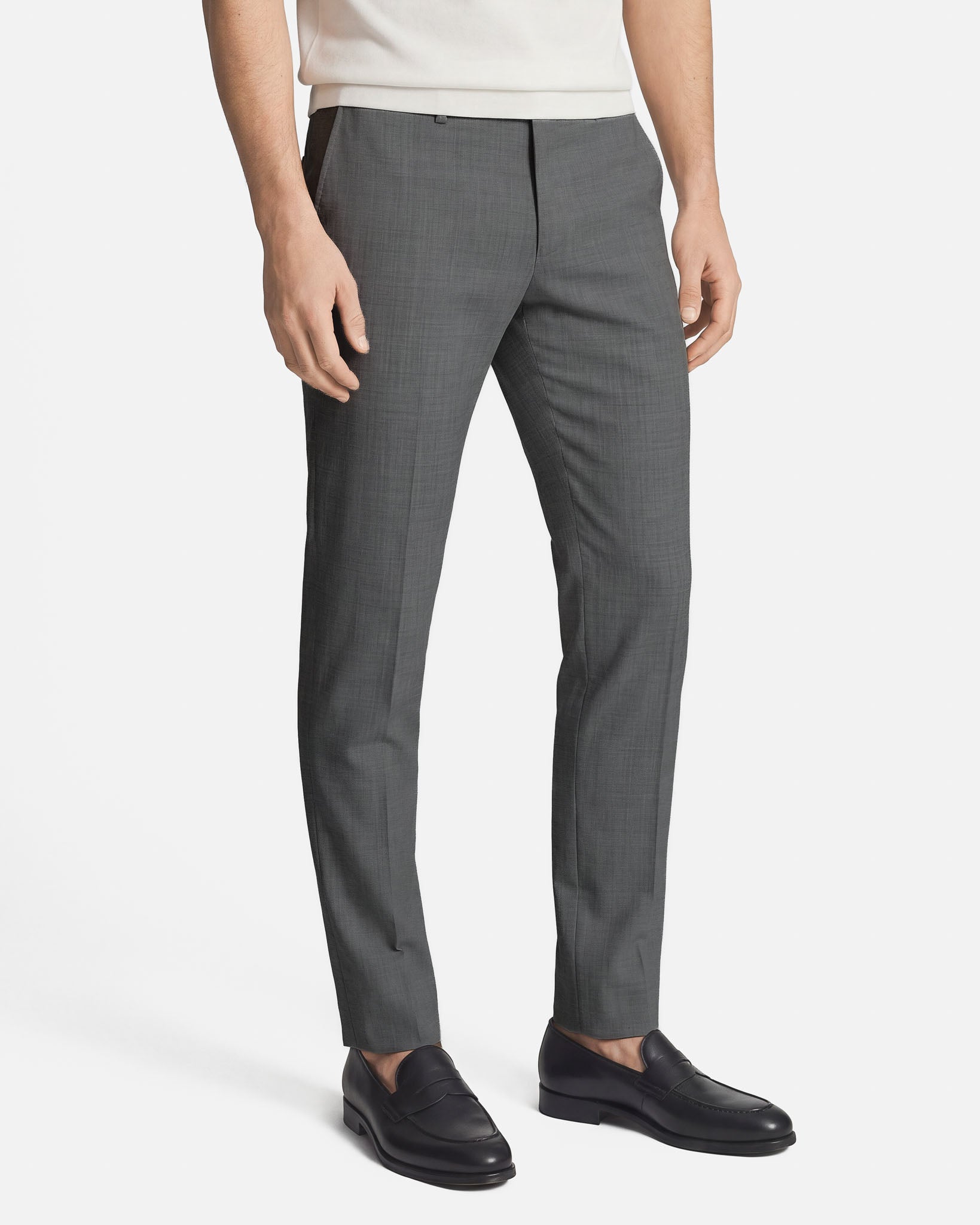 Pantaloni Slim Fit in Lana Grigio Medio Super 100's Zignone