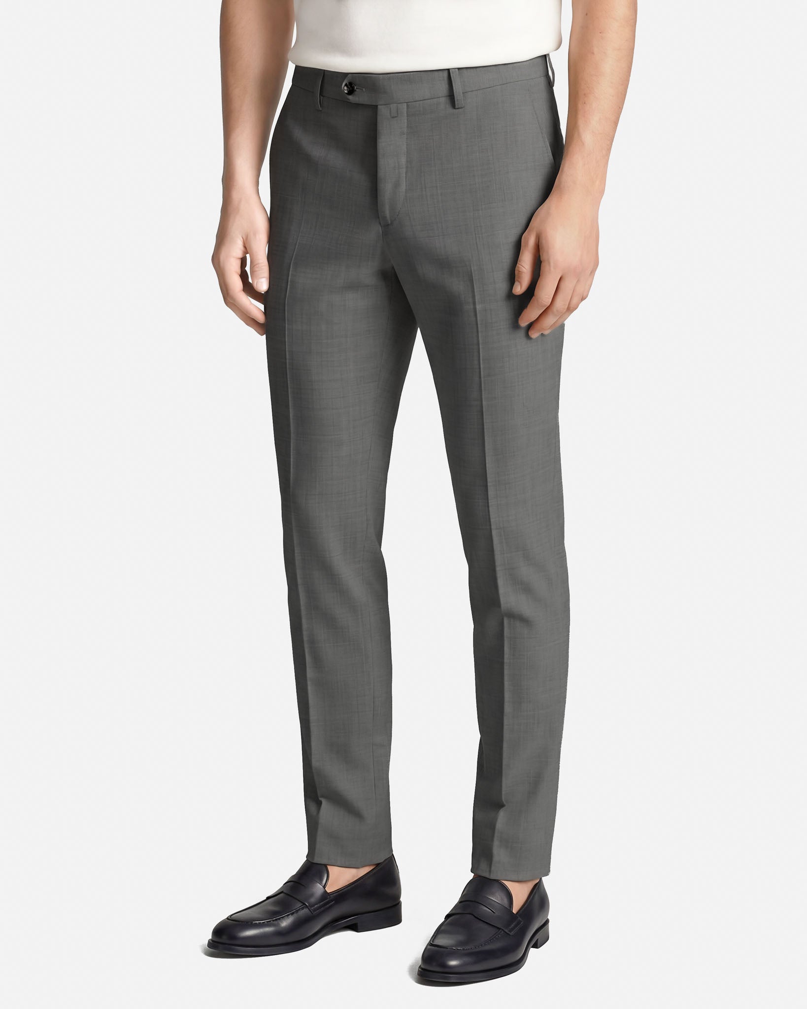 Pantaloni Slim Fit in Lana Grigio Medio Super 100's Zignone