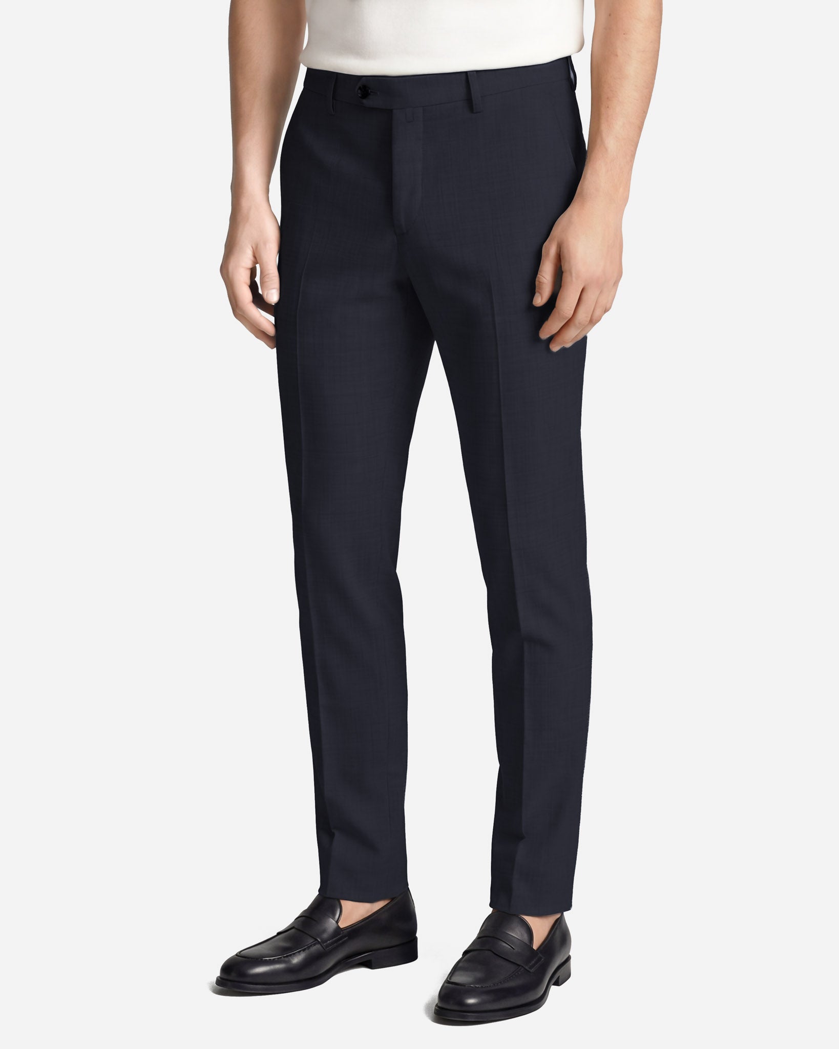 Pantaloni Slim Fit in Lana Blu Super 100's Zignone