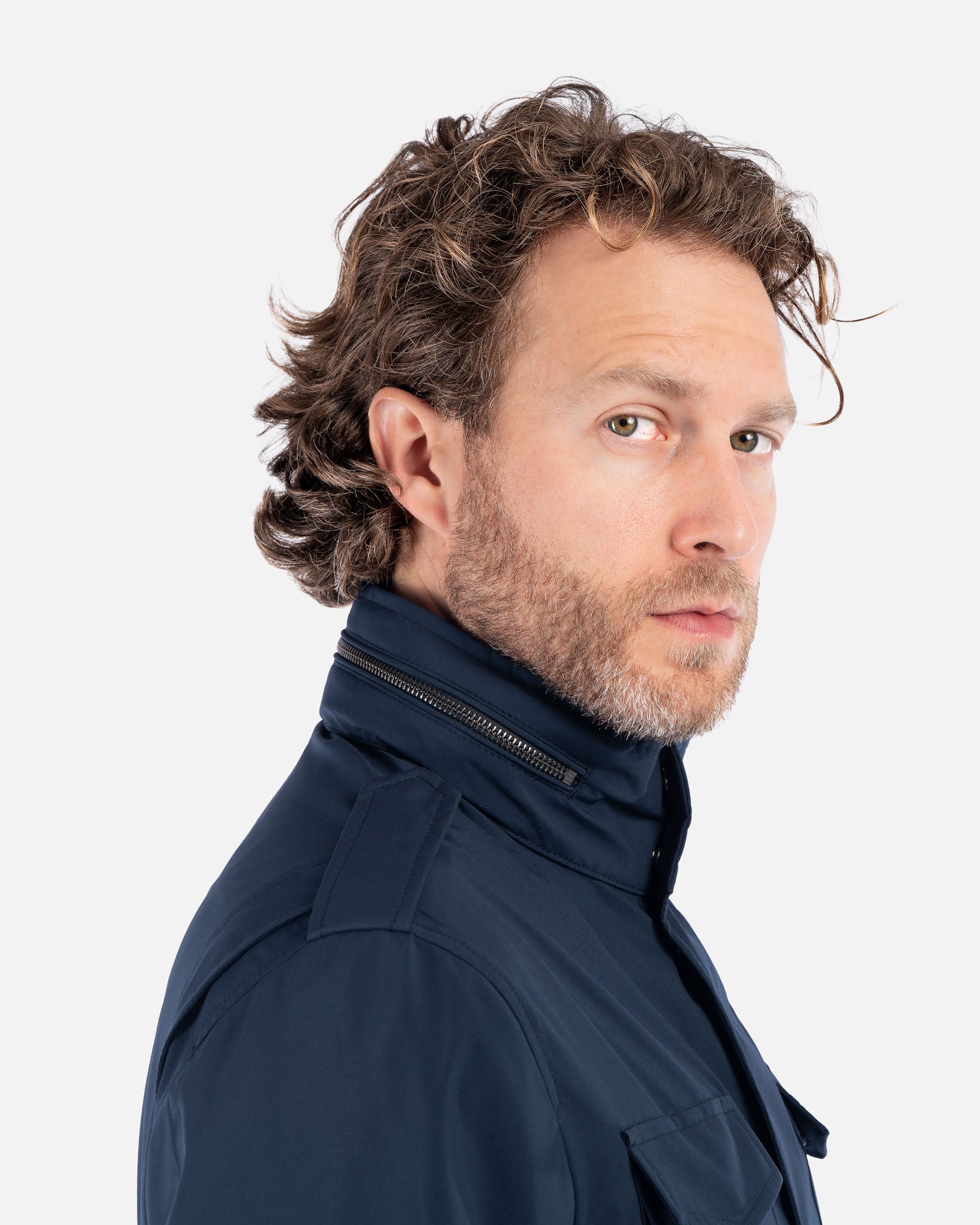 J.W.SAX MILANO Field Jacket Blu in Tessuto Tecnico Olmetex