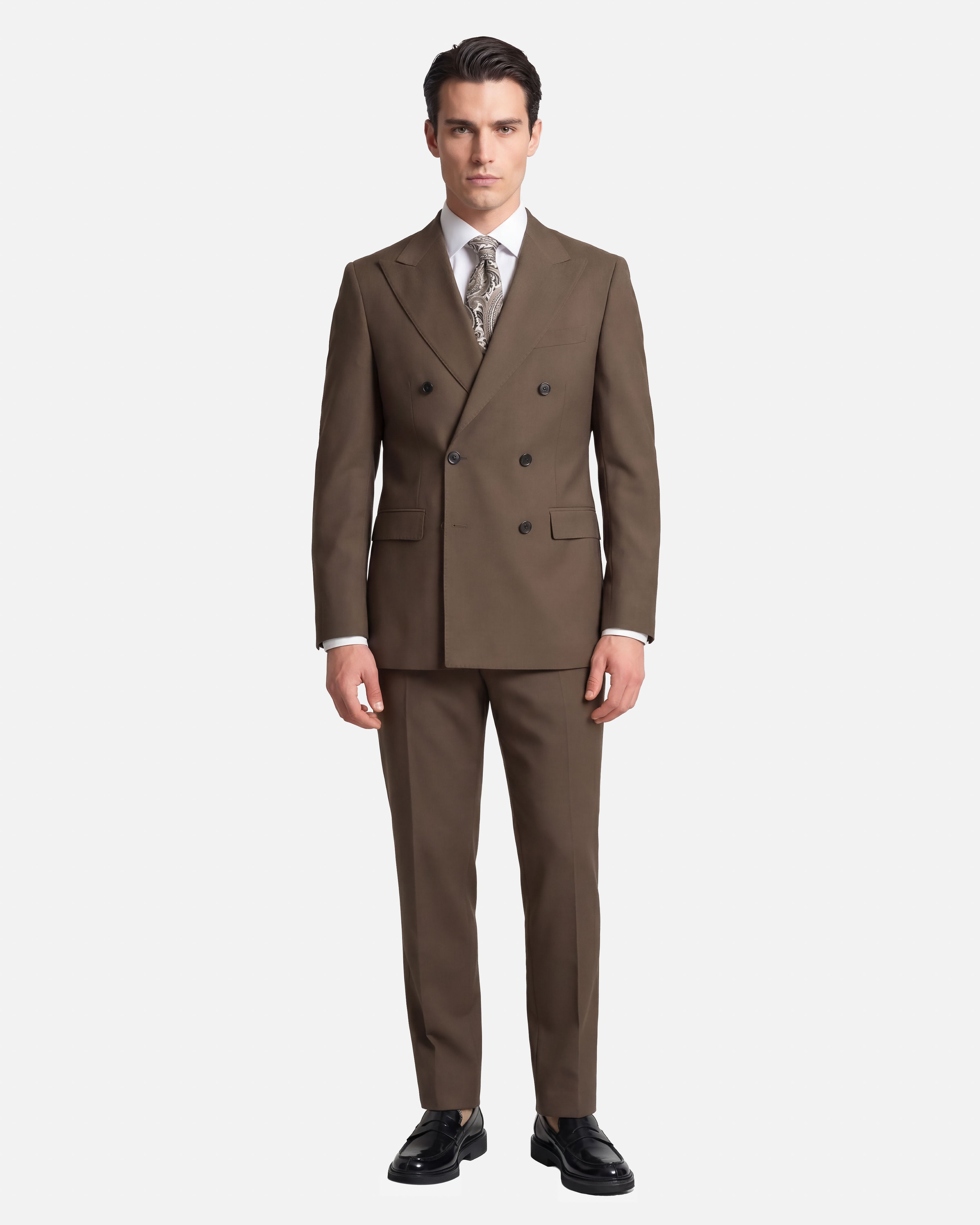 J.W.SAX MILANO Abito Doppiopetto Marrone in Lana Stretch