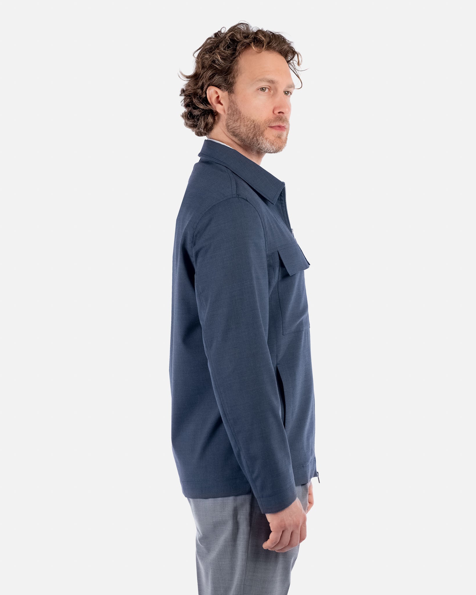 J.W.SAX MILANO Overshirt Blu Indaco in Lana Stretch