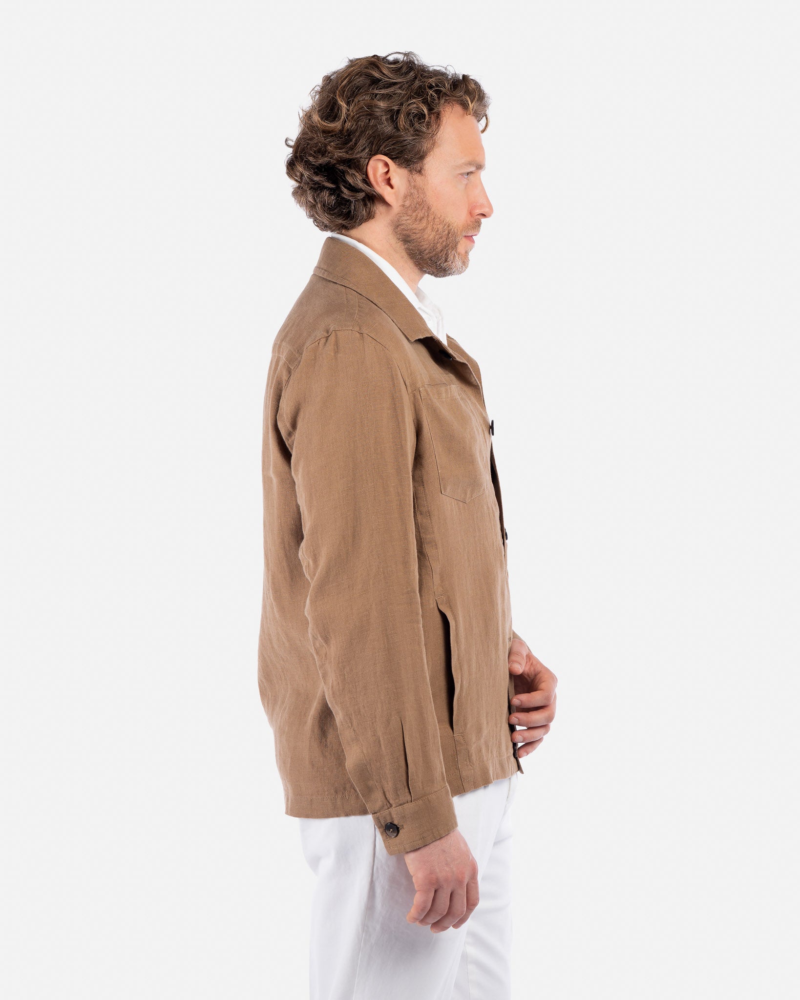 Overshirt in Lino Marrone