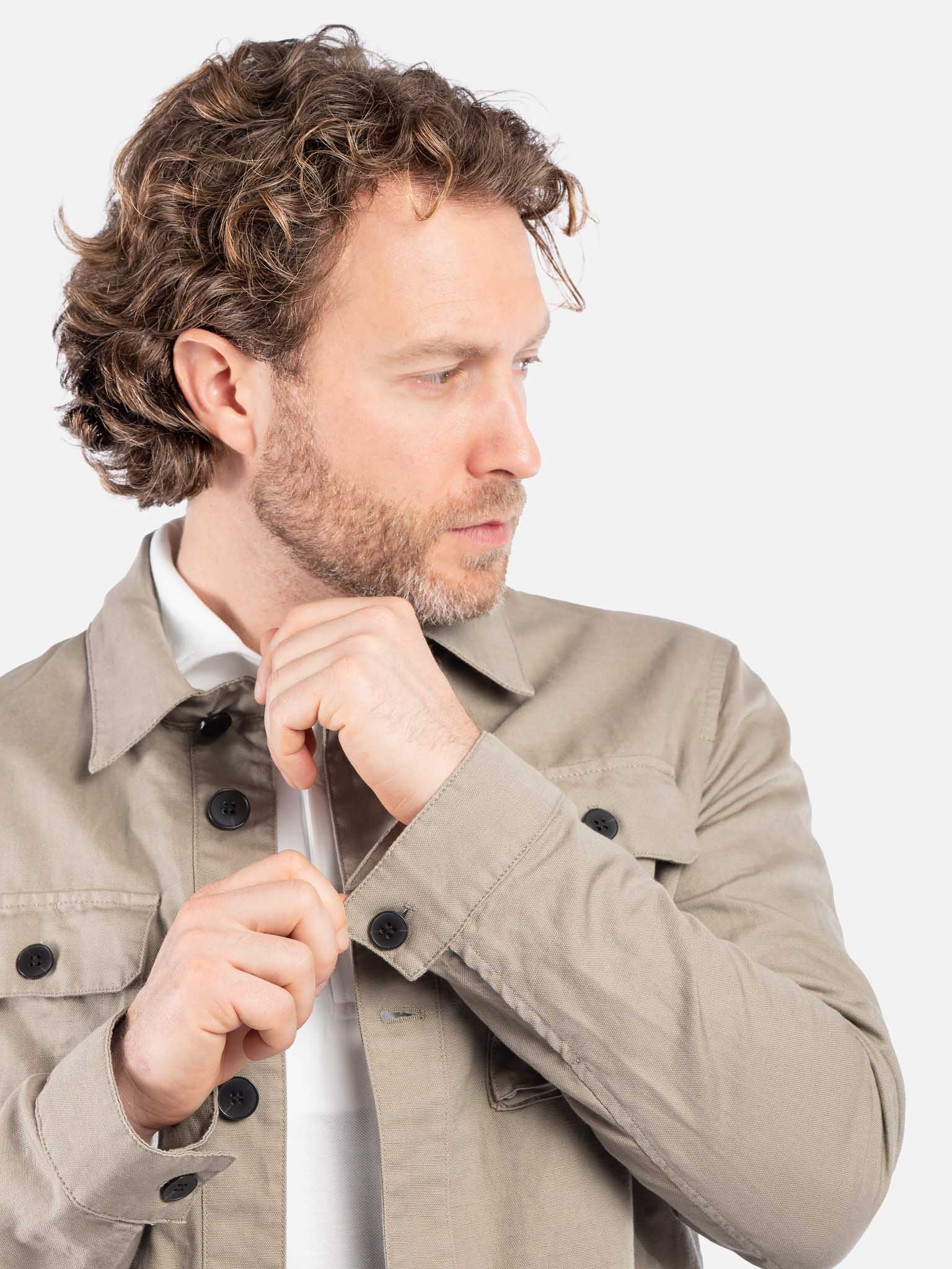 J.W.SAX MILANO Overshirt Sabbia in Cotone e Lino