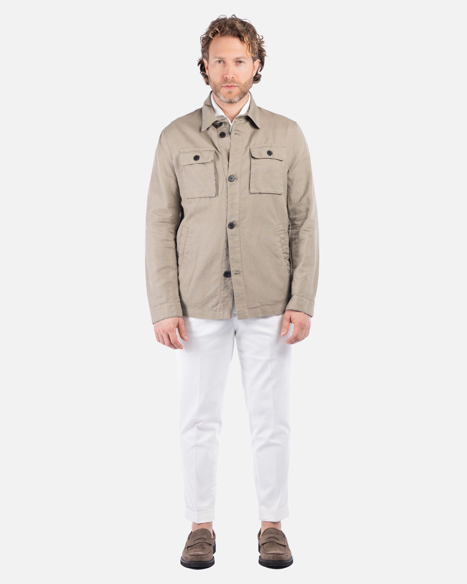 J.W.SAX MILANO Overshirt Sabbia in Cotone e Lino
