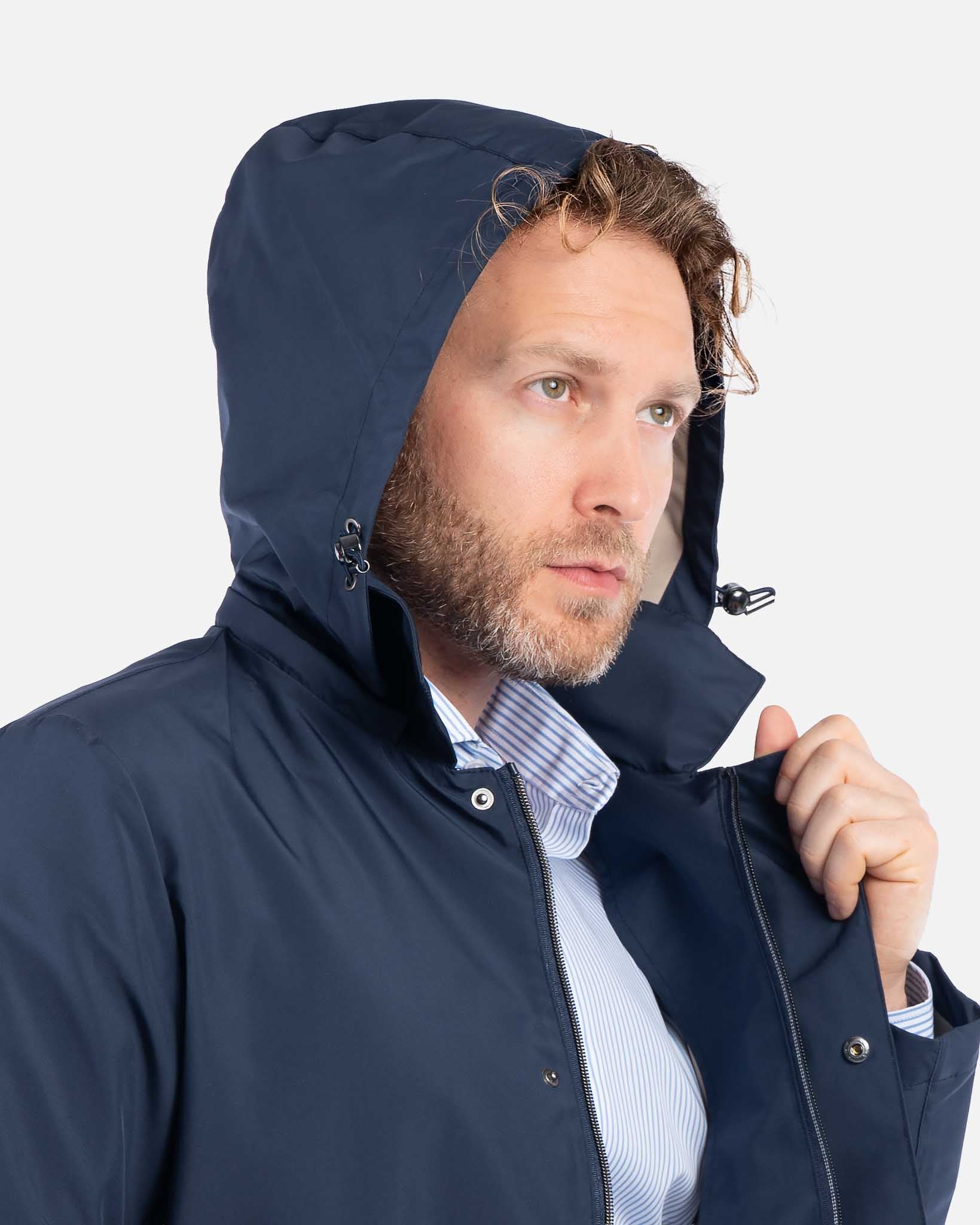 J.W.SAX MILANO Impermeabile Tecnico Blu con Cappuccio