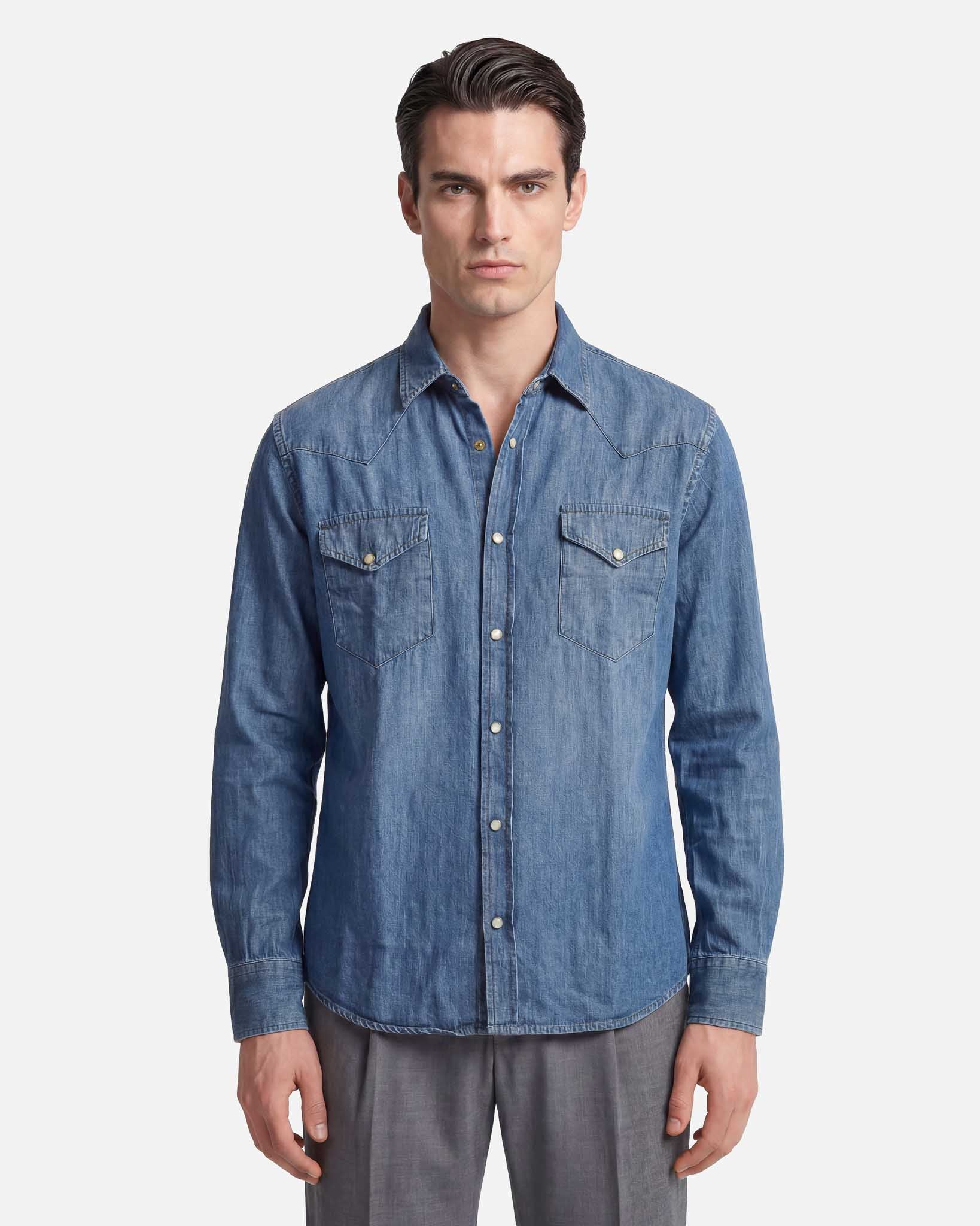 Camicia Texana in Denim Lavato