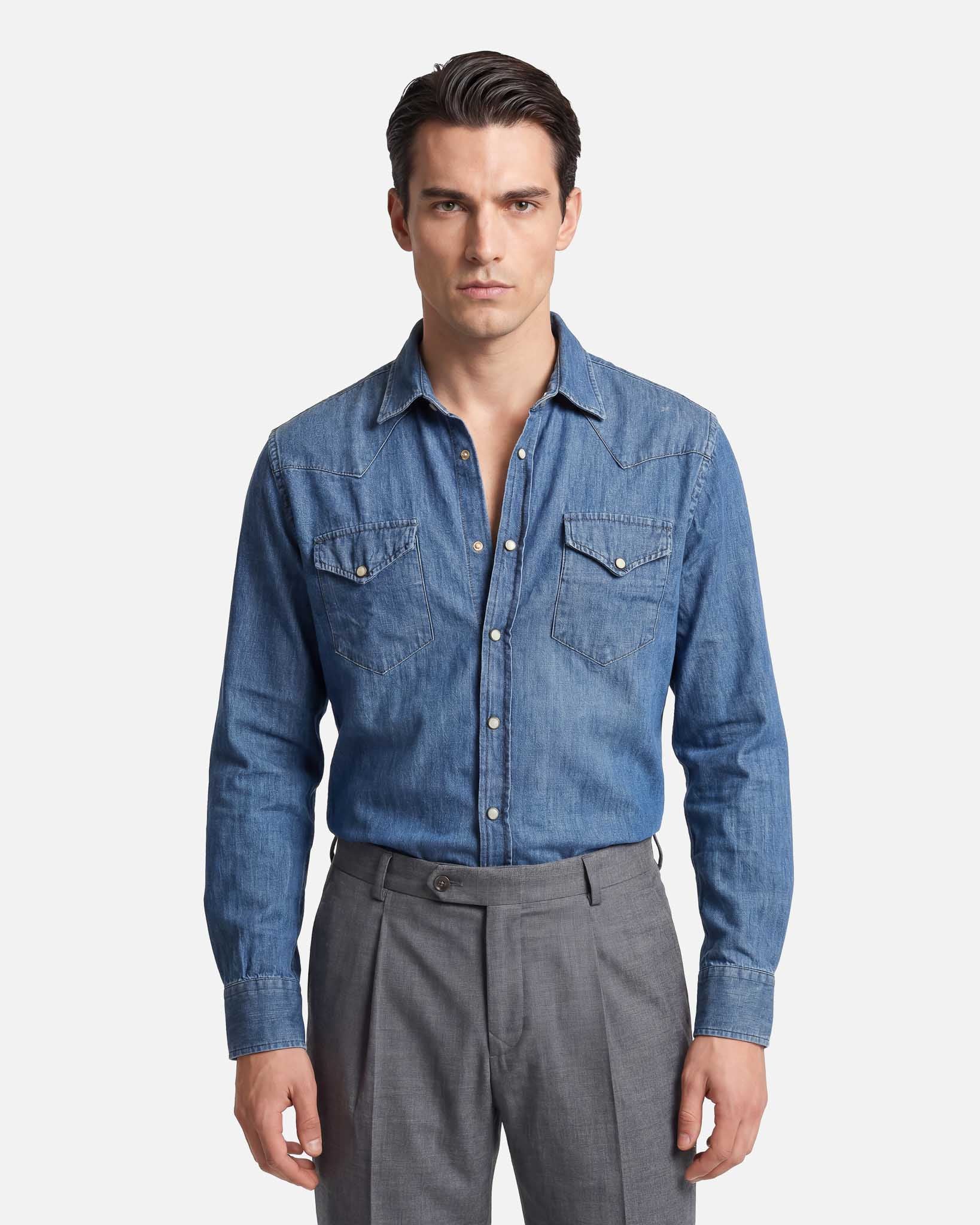 Camicia Texana in Denim Lavato