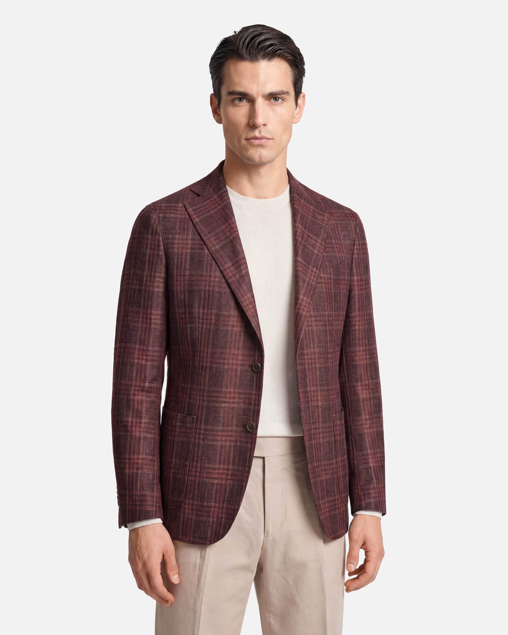 J.W.SAX MILANO Giacca Sartoriale in Lana, Seta e Lino Check