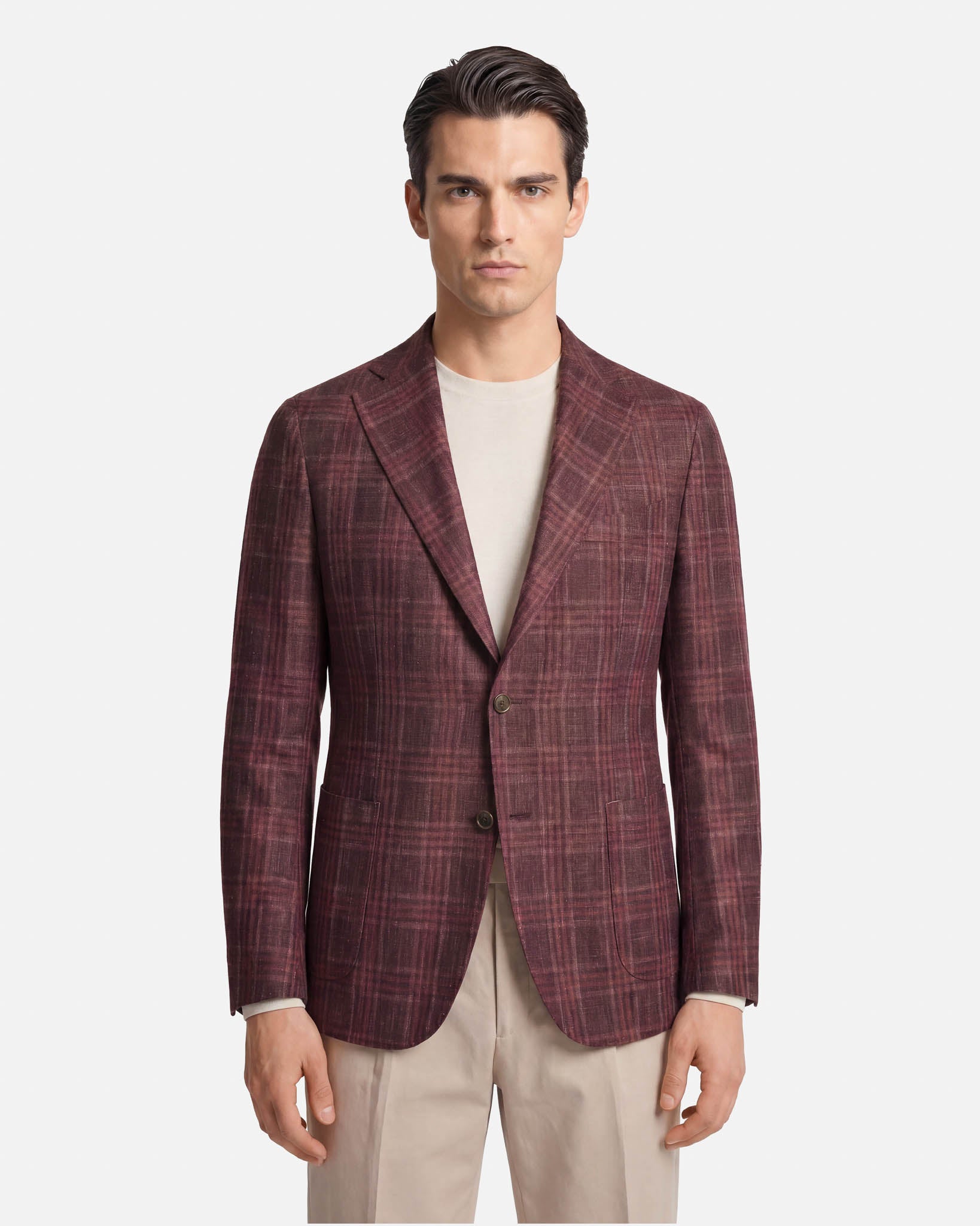 J.W.SAX MILANO Giacca Sartoriale in Lana, Seta e Lino Check