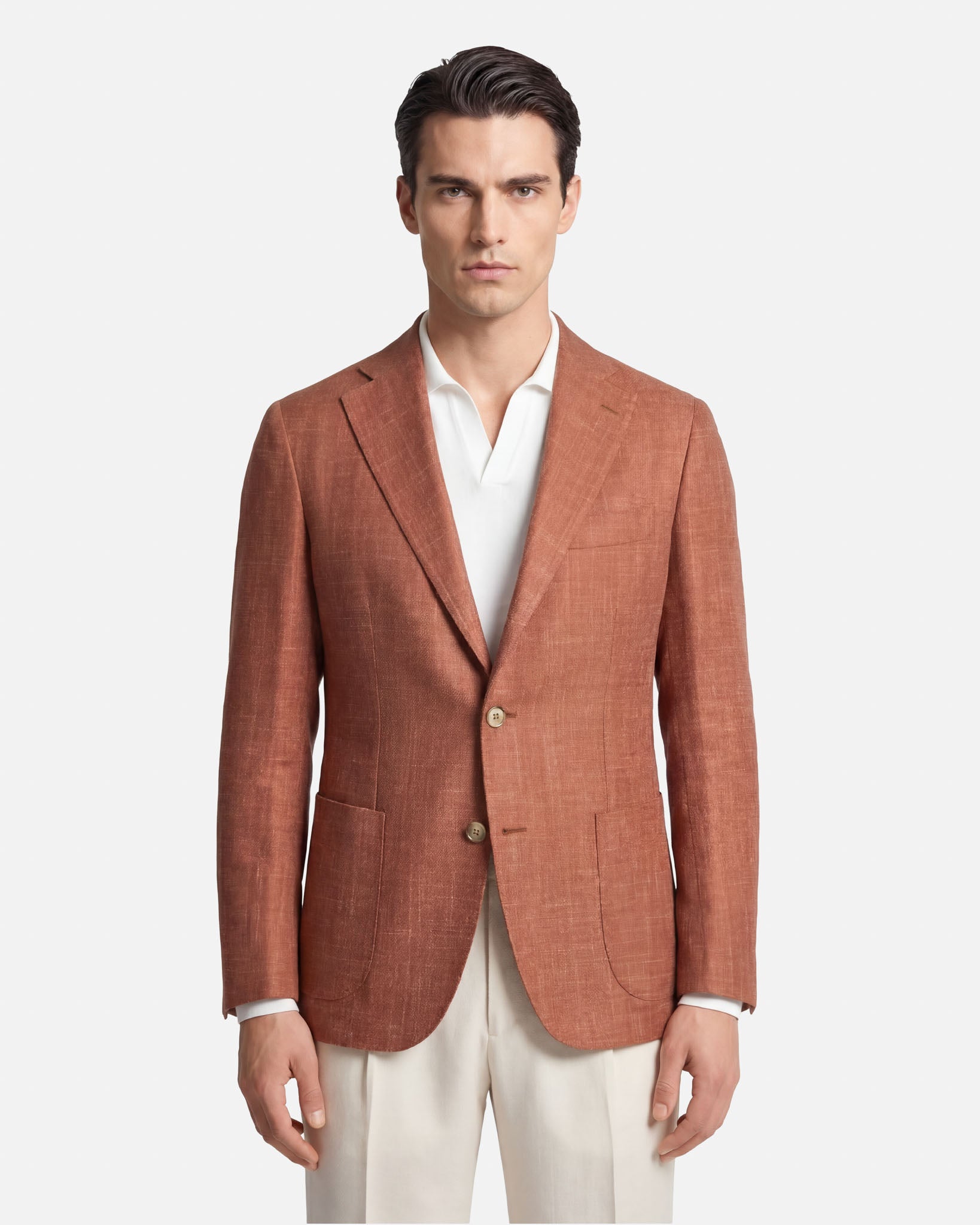 J.W.SAX MILANO Giacca Sartoriale in Lana e Lino Aragosta